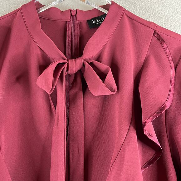 Eloquii Studio Ruffle & Tie Front Dress Wine Burgundy Red Women's Size 14 - Picture 9 of 11